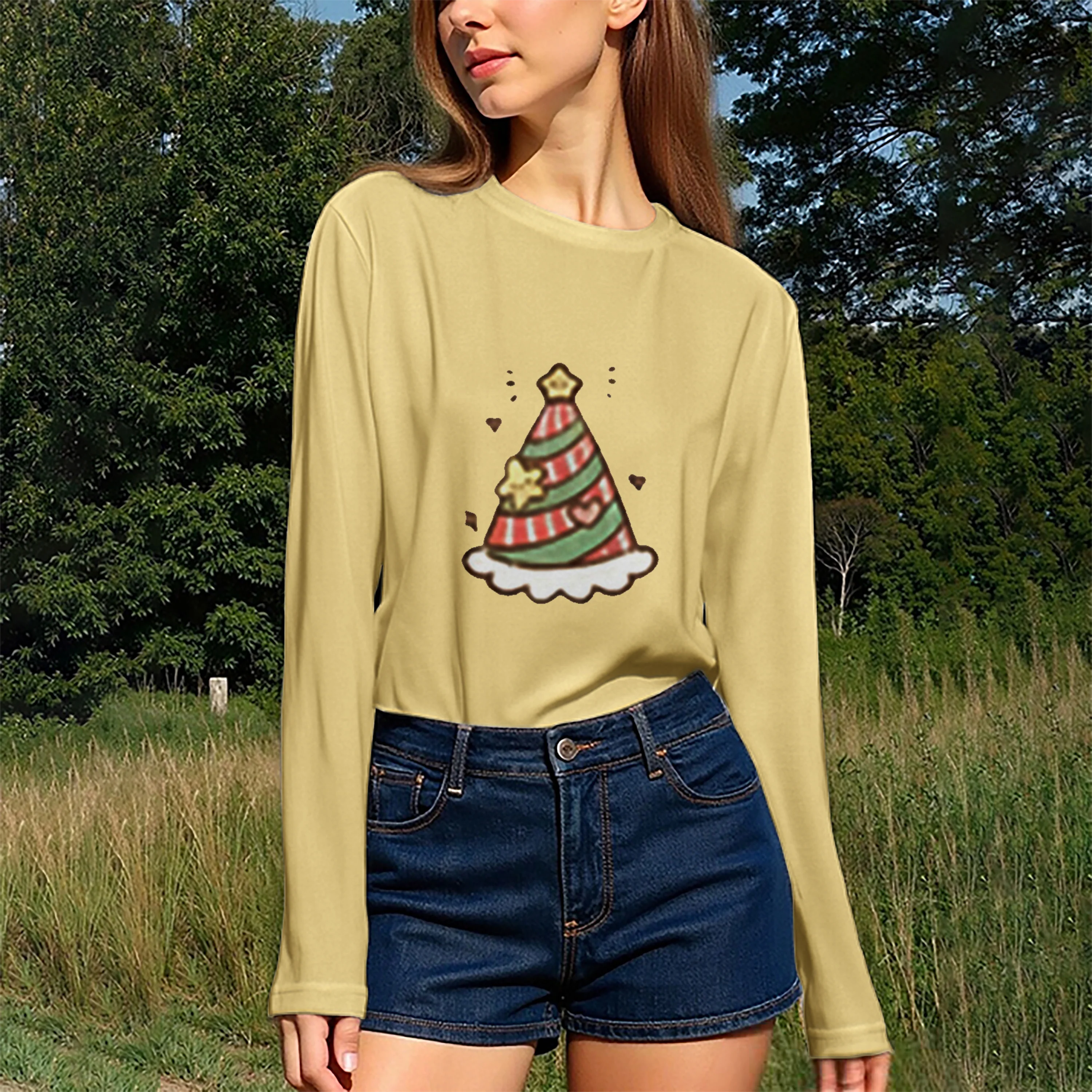 تي شيرت نسائي كاجوال برقبة دائرية وأكمام طويلة مناسب لجميع أنواع وأنماط الجسم وسهل المطابقة للارتداء اليومي. #3