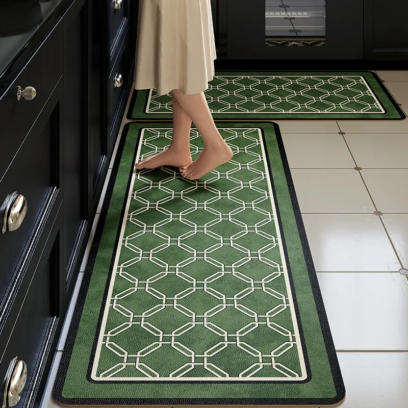 Retro Green Kitchen Carpet Non-slip Oil-proof PVC Leather Washable Foot Mats Scratch-resistant and Wear-resistant Kitchen Mat 러그 - view 2