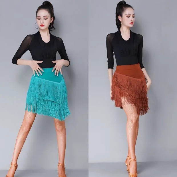 Latin dance skirt new practice female adult skirt fringed skirt bottoms competition dance performance clothing