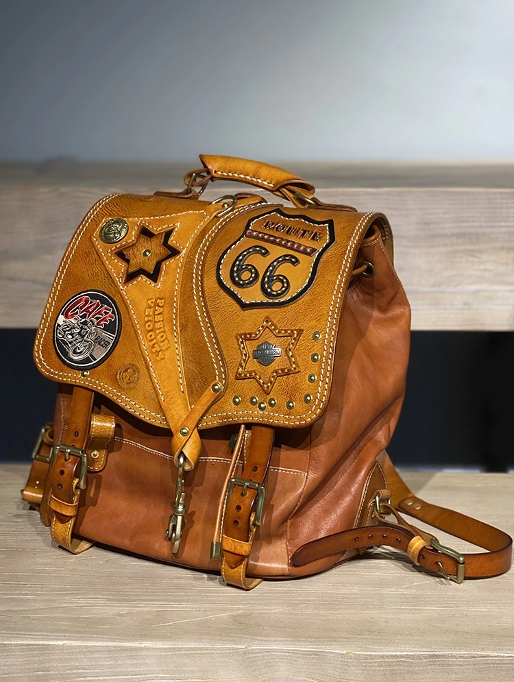 PNDME vintage high-quality genuine leather men's large-capacity backpack designer handmade real cow leather travel schoolbag
