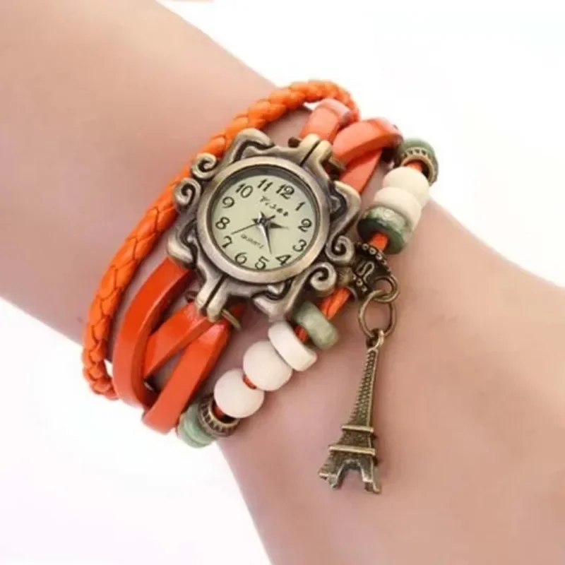 Women's Casual Vintage Multilayer Butterfly Faux Leather Bracelet Wrist Watch Ladies Female Bracelet  Wristwatches