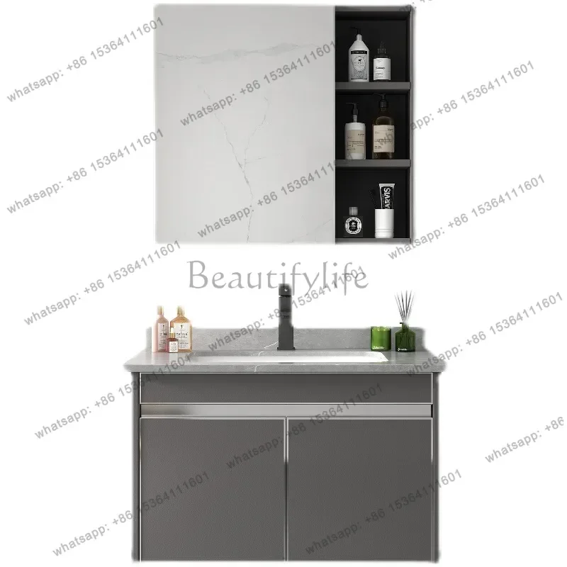 304 stainless steel bathroom cabinet combination smart mirror cabinet wash basin ceramic basin rock slab basin