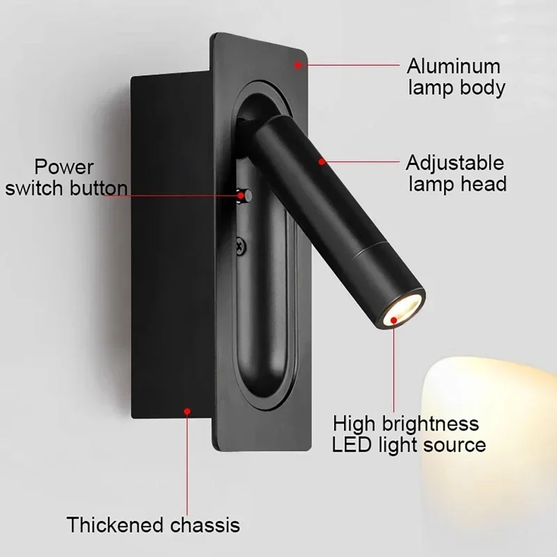 LED المحيطة القراءة الخفيفة قابل للتعديل راحة الجدار الخفيفة الجهد واسعة 85 فولت-265 فولت داخلي للتدوير السرير القراءة الخفيفة