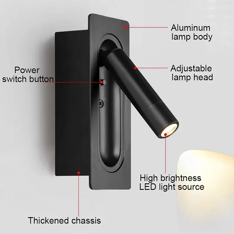 Imagem -05 - Luz de Leitura Embutida Ajustável Led Luz de Parede Ajustável Tensão Ampla Indoor Rotatable Luz de Leitura de Cabeceira 85v265v