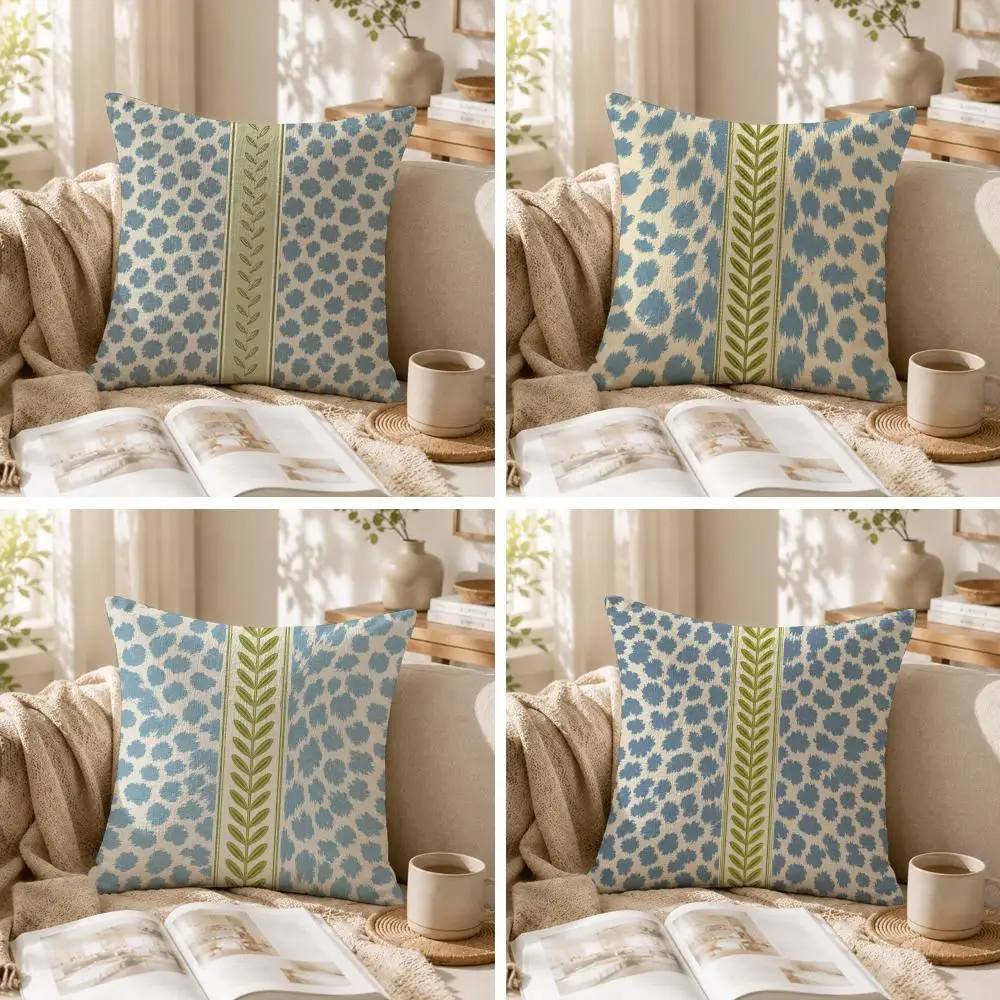 Blue Leopard Stripe Cushion Cover Summer Coolness Linen Organic Fabric Sofa Pillow Case Double-Sided Printing Home Decor