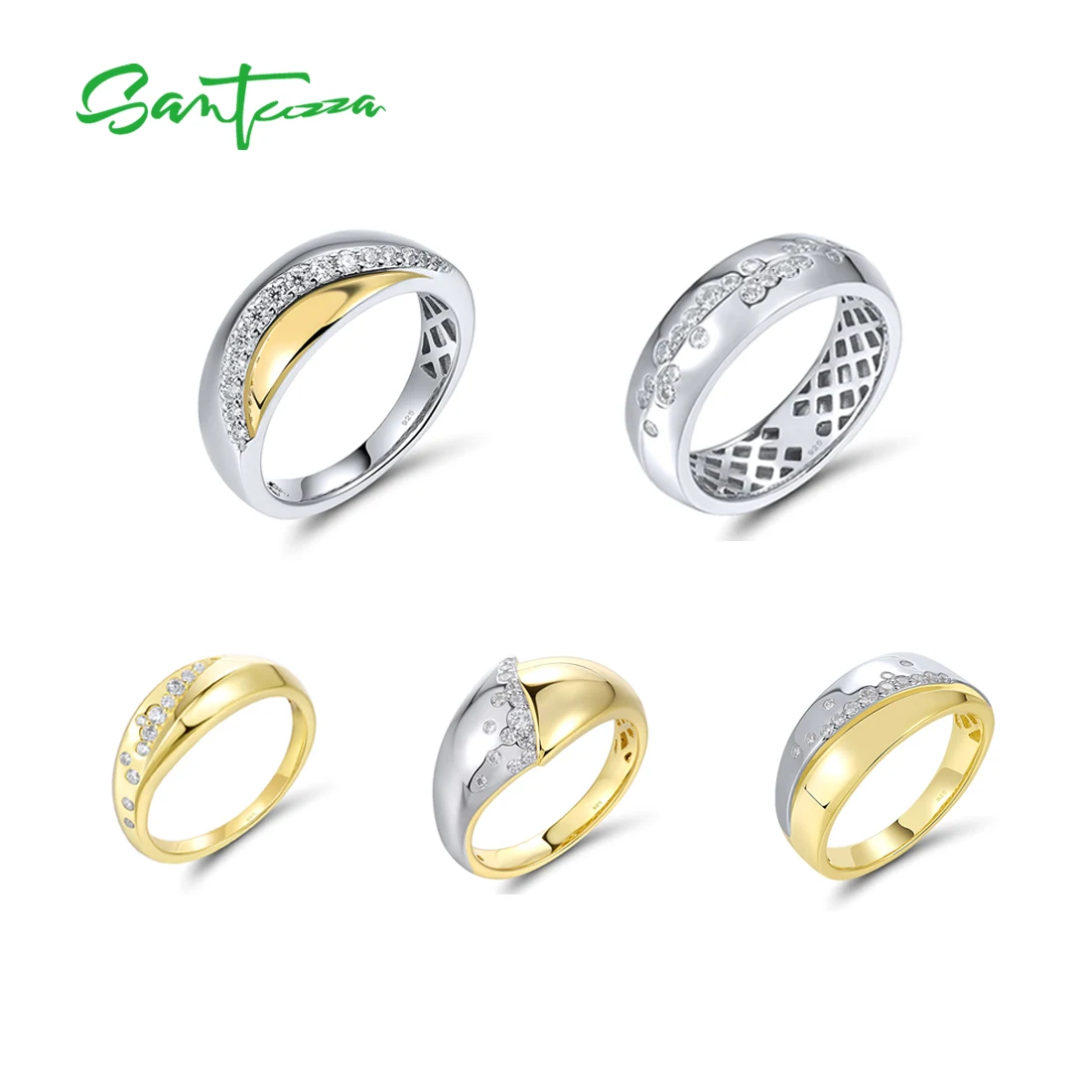 

SANTUZZA Authentic 925 Sterling Silver Ring For Women Sparkling White Cubic Zircon Gorgeous Wedding Birthday Gifts Fine Jewelry