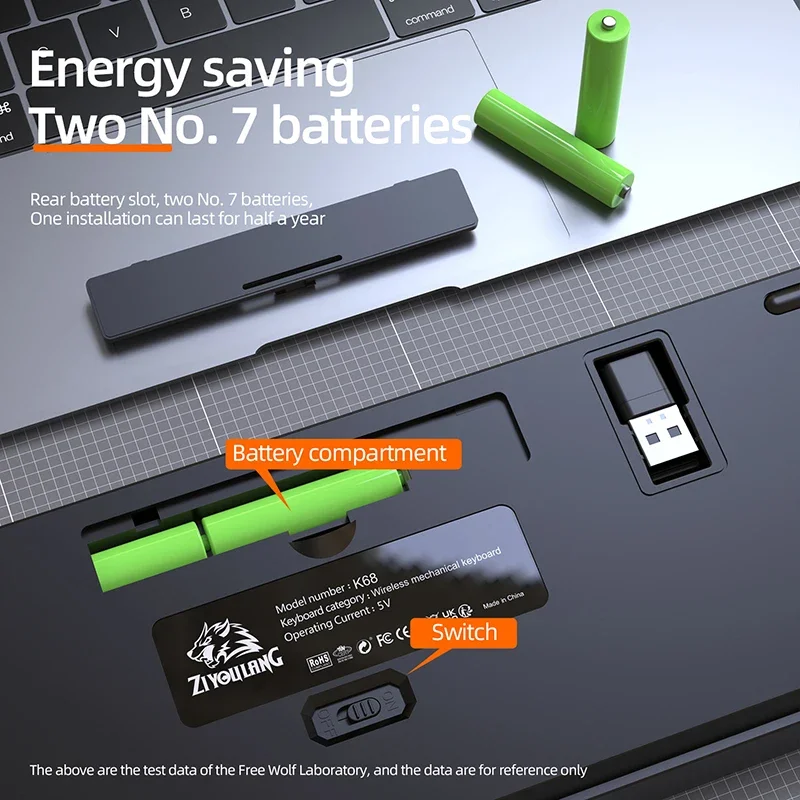 K68 2.4G/BT5.0 Wireless Gaming Mechanical Keyboard 68 Keys Hotswap Mini Gaming Mechanical Keyboard PBT Keycaps 65% Keyboards