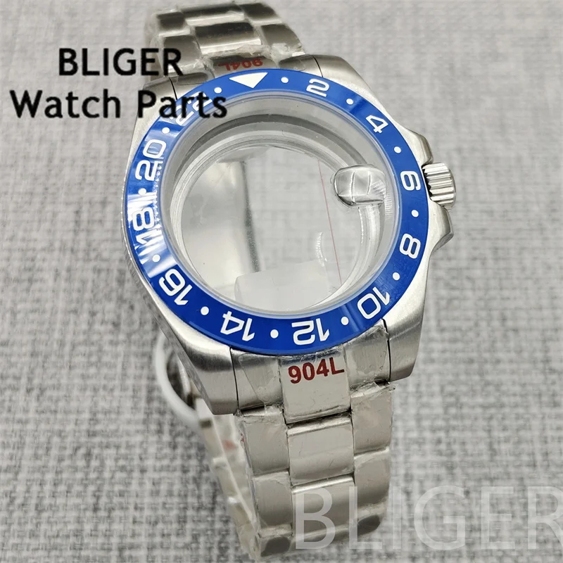 BLIGER 40mm Silver Diving Waterproof Watch Case With Ceramic Bezel Luminous Fit NH34-NH39 ETA2824 PT5000 Miyota Mingzhu Movement