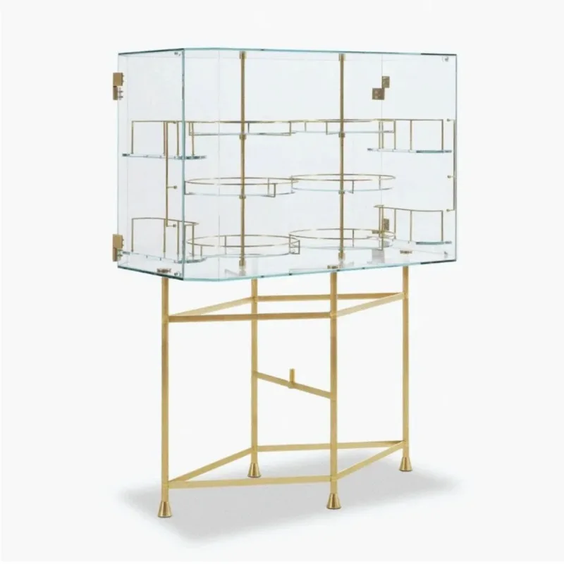 خزانة عرض زجاجية فاخرة إيطالية خفيفة، خزانة مشروبات، تصميم باب مزدوج للمنزل والفيلا، تخزين من الفولاذ المقاوم للصدأ وحافة طعام