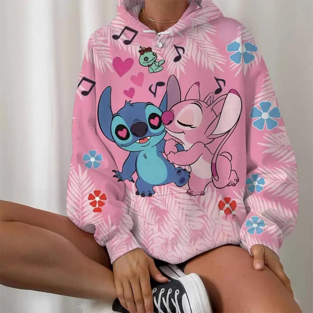 بسيطة ديزني غرزة طباعة نمط المرأة هوديس أزياء عارضة الشارع نمط شخصية الأزياء هوديي البلوز العصرية