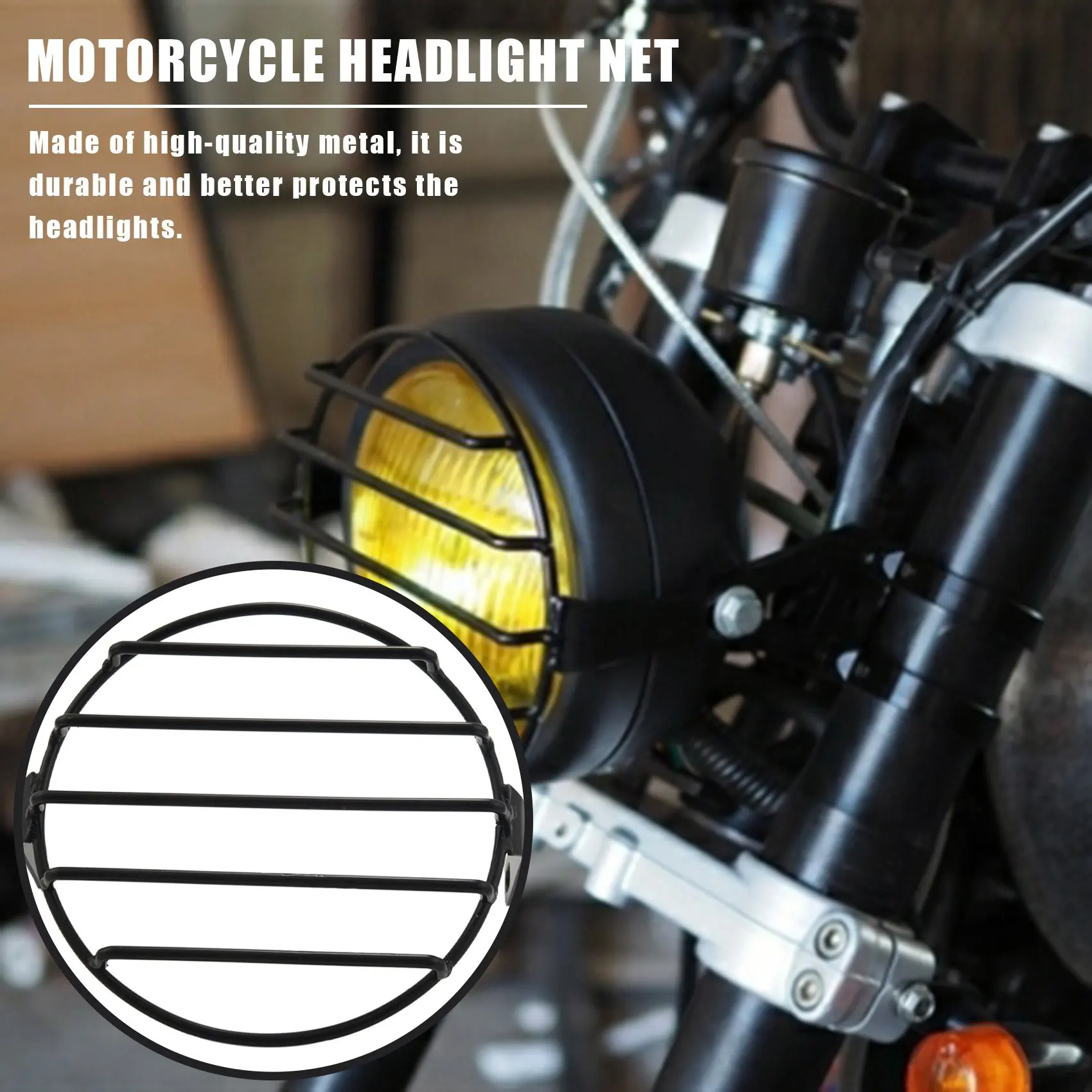 Motorcycle Headlight Cover-7Inch Retro Old School Metal Motorcycle Grill Side Mount Headlight Cover Universal Fit for Chopper