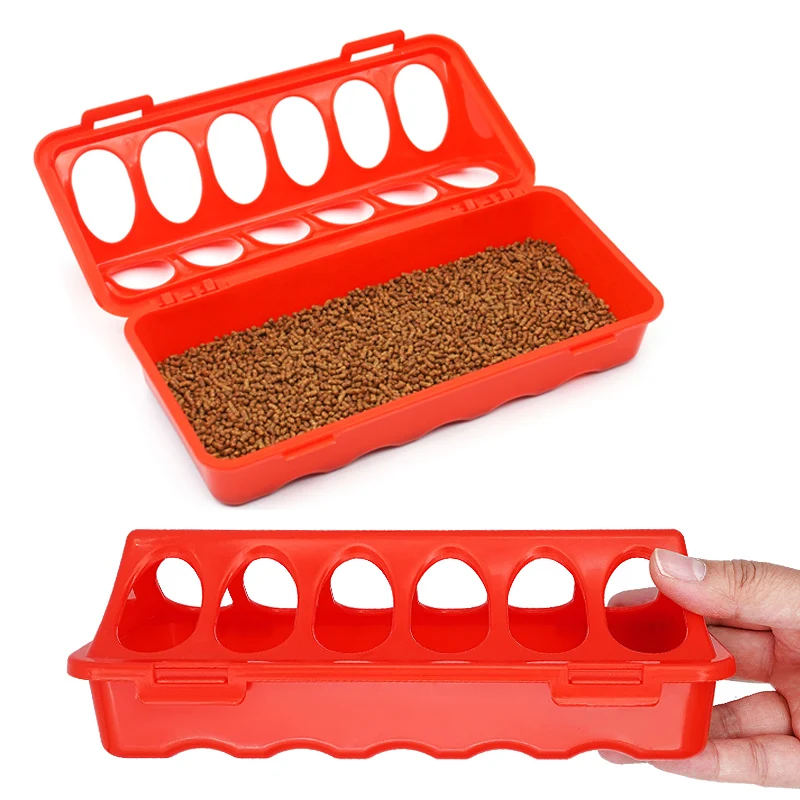 1Pc Double Row 12 Holes Poultry Ground Feeder Plastic Clamshell Feeding Chicken Groove Farm Breeding Supplies