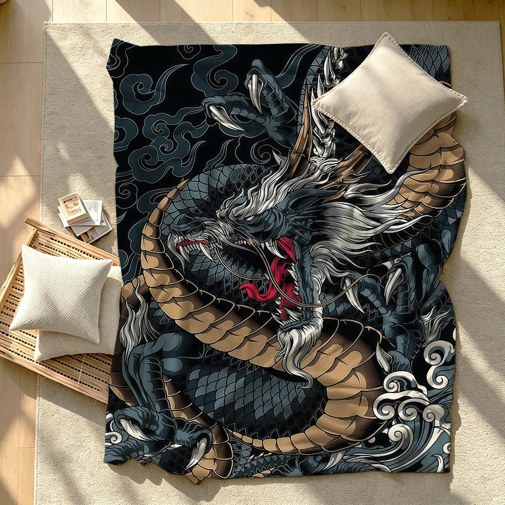 Art Yakuza Dragon Tattoo Blanket Soft Warm And Thick Perfect For Bedroom Living Room Bed Sofa Camping Picnic Office Gift
