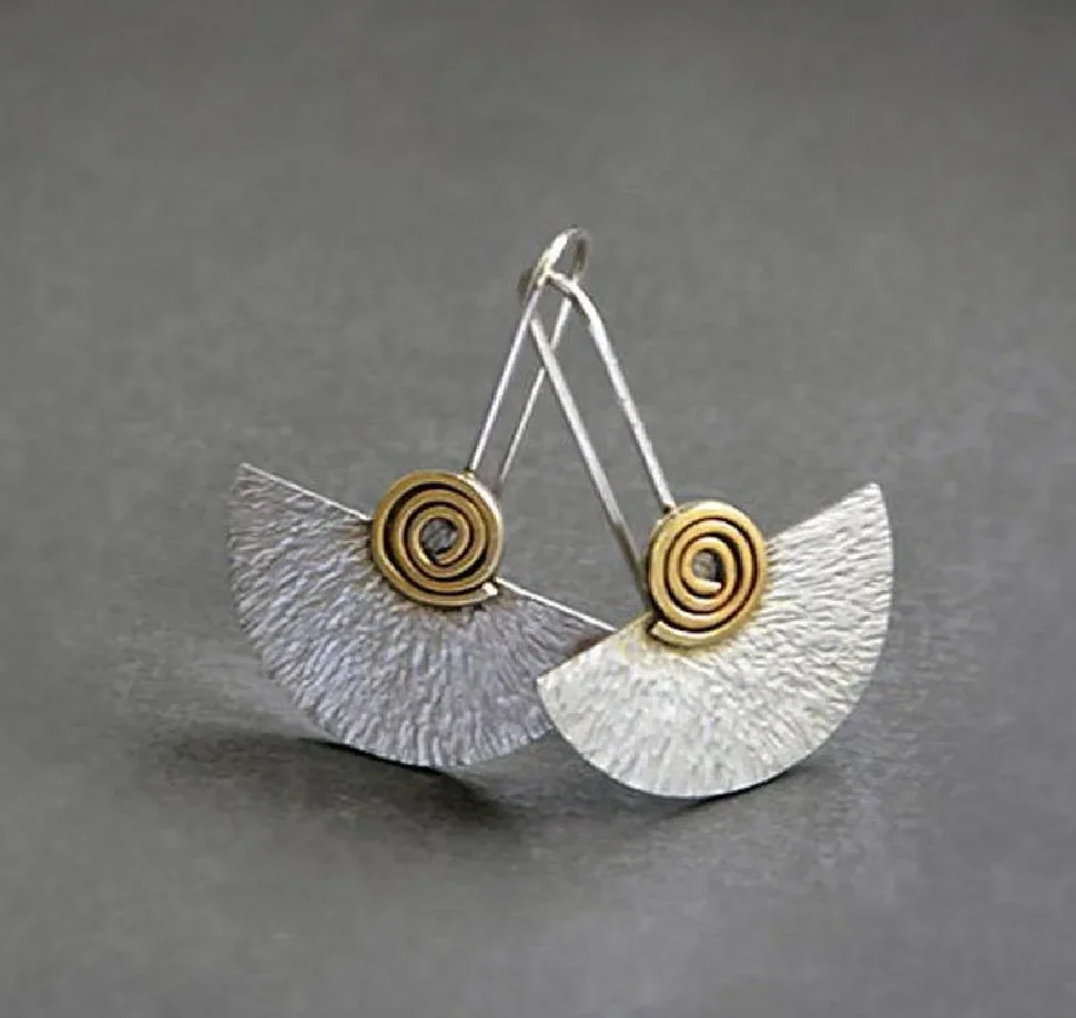 Fashion Geometric Exquisite Fan Shape Gold Silvery Color Dangle Earrings For Woman Custom Jewelry