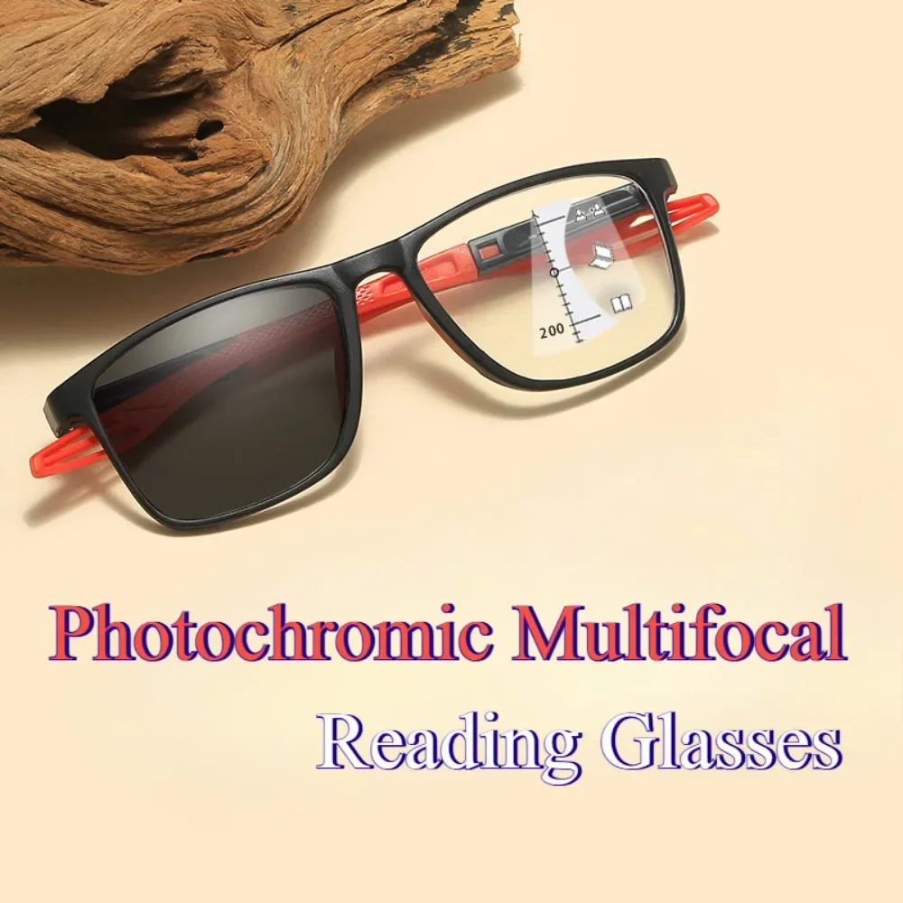

3 in 1 Photochromic Color Changing Sports Reading Glasses for Men +100~ +400 Anti Blue Light Presbyopia Glasses