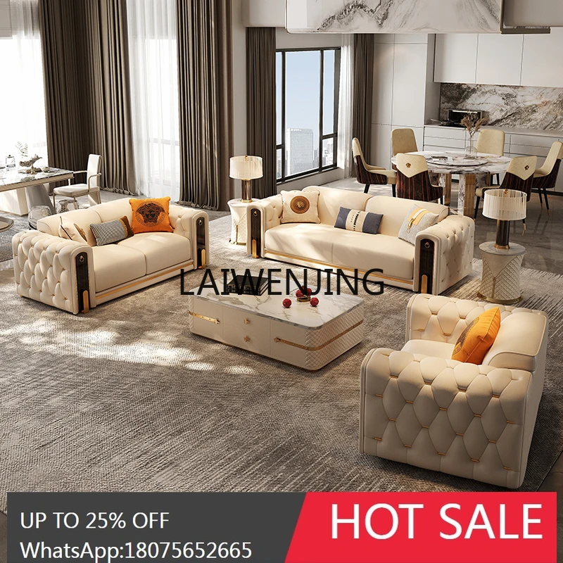 

light luxury leather sofa first layer cowhide villa living room combination sofa