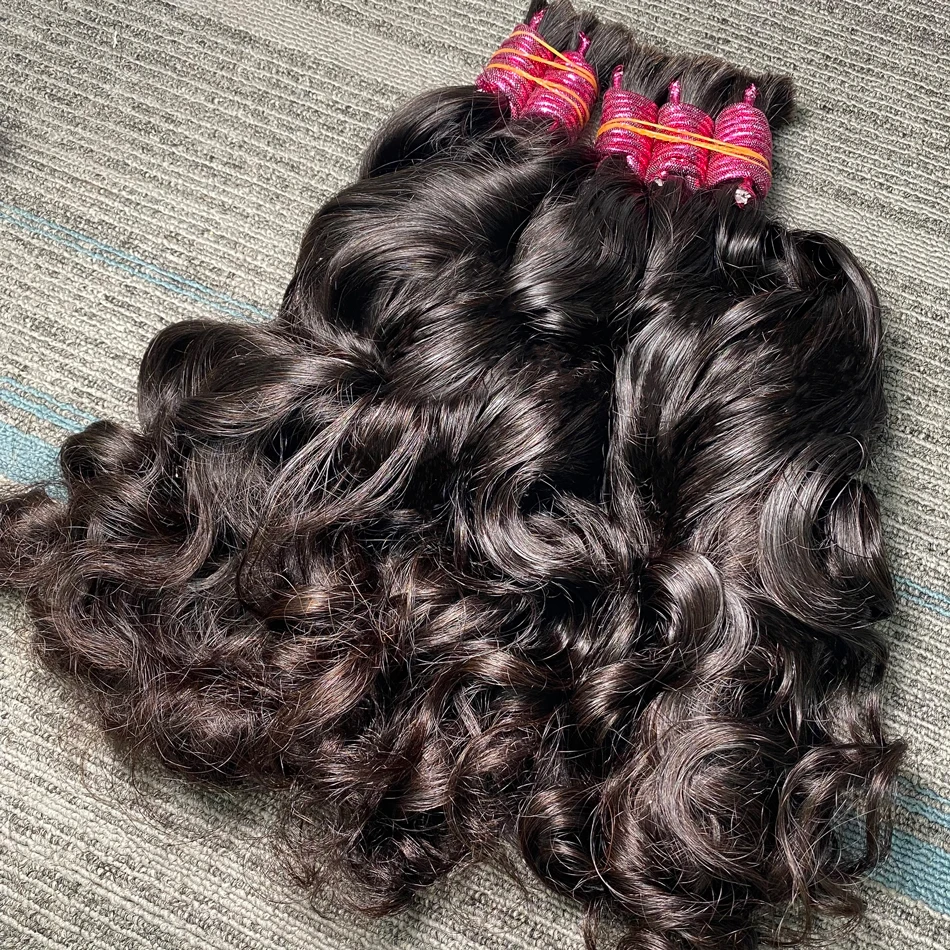 Rambut manusia 100% Bulk Cabelo Humano tanpa kain rambut manusia belum diproses kepang Boho kepang longgar tubuh gelombang keriting bundel rambut manusia