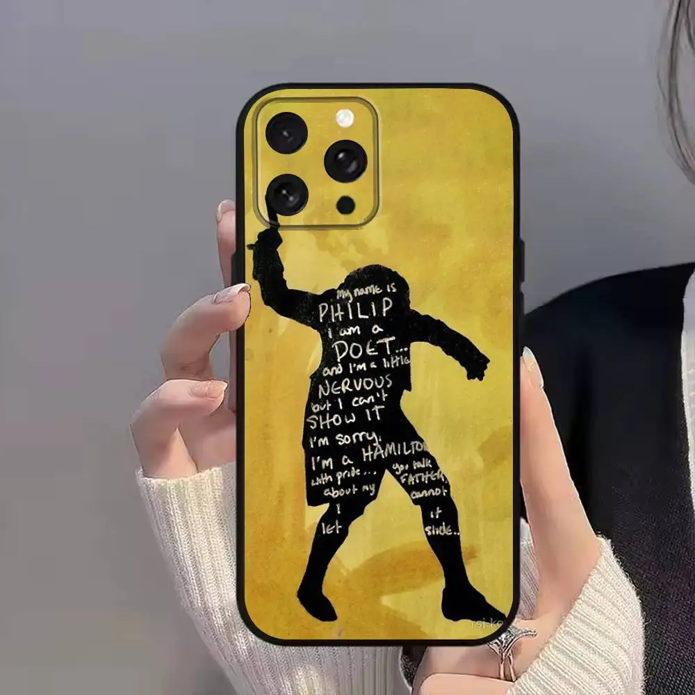 حافظة هاتف H-Hamilton L-Lyrics-E لهاتف iPhone 11,17,16,14,12,15,13,Max,SE4,Plus,E,Pro,Air,Mini Black Soft Cover allover Print