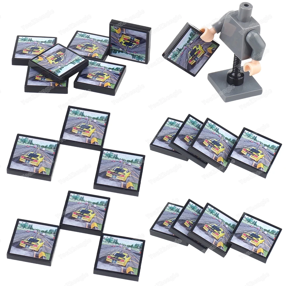 Bloc de construction de course électronique à motif imprimé, 2x2 carreaux, 3068 pièces de base, figurines MOC, jeu de scène de course, modèle cadeau, jouets