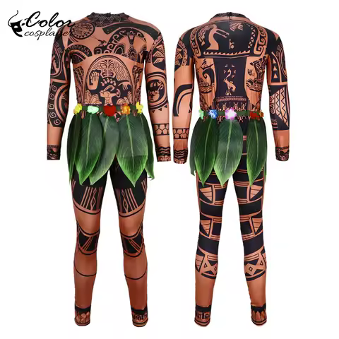 Color Cosplayer Anime Movie Dress Halloween Cosplay Costume Tribesman Maui Jumpsuit Women Girl Dress Funny Festival Clothing
