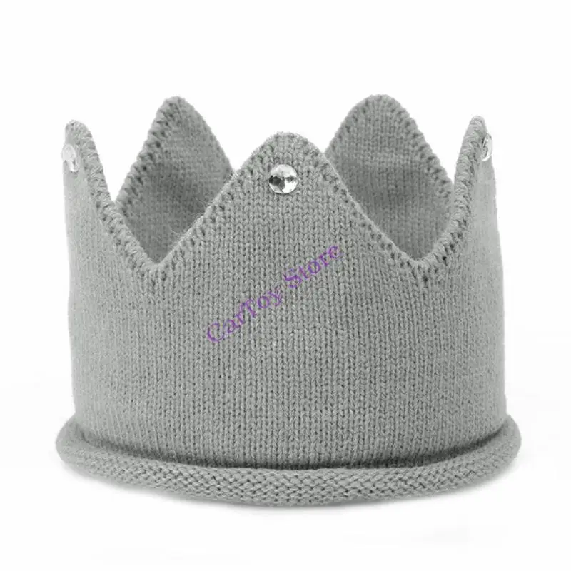 

634F Knitted Crown Hat Bonnet Hats Baby Party Hat Toddler Boys Girl Photo Hat