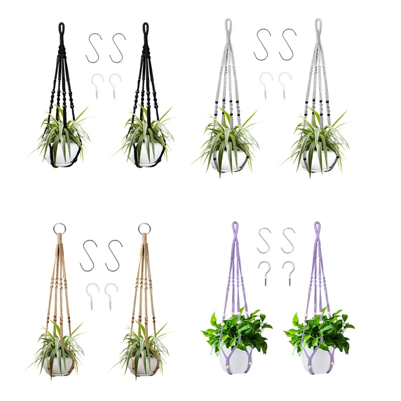 

2Pcs Macrame Hanging Planter, Hanging Planter Set, Handmade Hanging Plant Stand For Indoor And Outdoor Decor