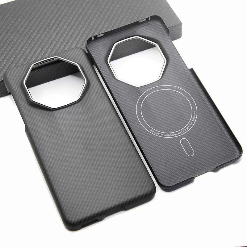 ZXKE Carbon Fiber Case For HUAWEI Mate60RS Embedded Iron Sheet Magnetic Car Support Magsafe 600D Aramid Fiber Shell