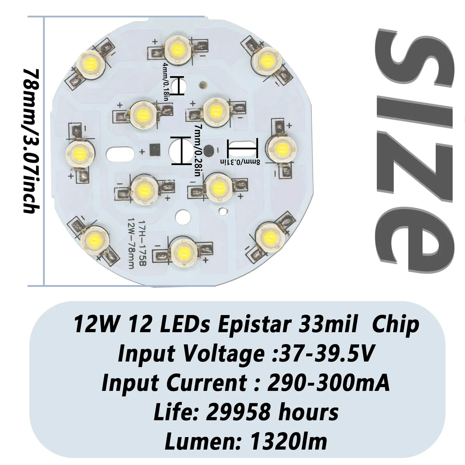 Placa de fuente de luz de cuentas de lámpara LED de alta potencia de alto brillo, accesorios circulares de sustrato de aluminio frío, 3W, 12W, 24W, 290-300ma