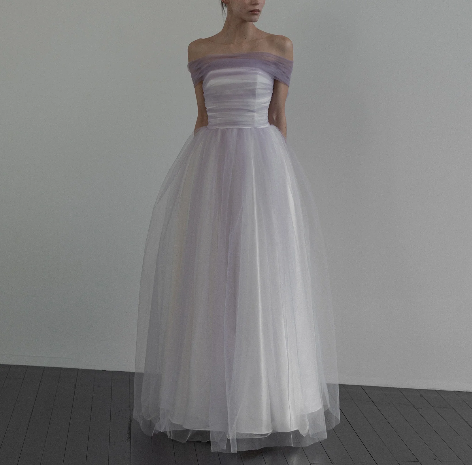 

ROSELLA Fairy Purple Tulle Long Prom Dresses Korea Lady Floor Length Evening Gowns Wedding Party Dress Formal Elegant