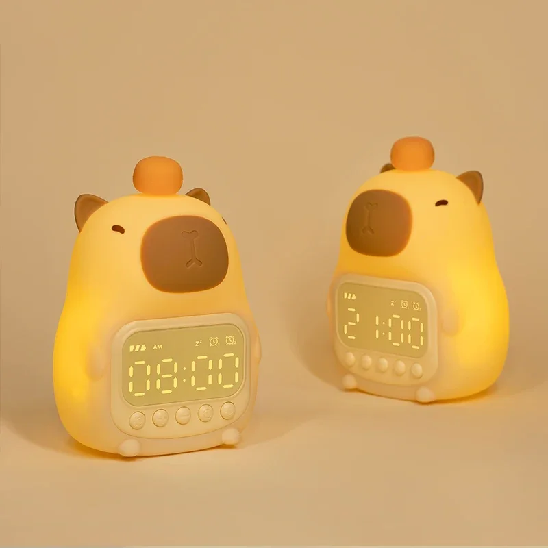 Capybara Alarm Clock with Night Lights Sleep Wake Up Clocks Toddler Sleep Training Clock Cute Night Light for Children Bedroom