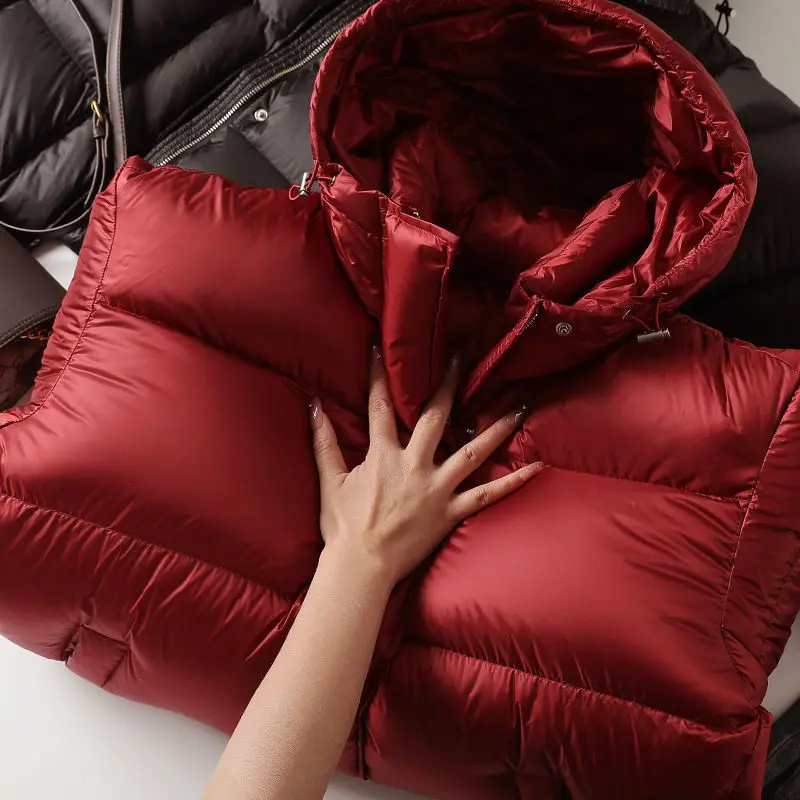 

Red Cotton Clothes Women's 2025 Autumn and Winter Hooded High-end Silhouette Small Short Thickened Warm