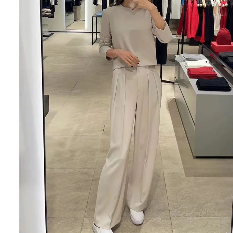 TH2024 spring/summer new triacetate blend fashion all-in-one ladies high-waisted wide-leg pants