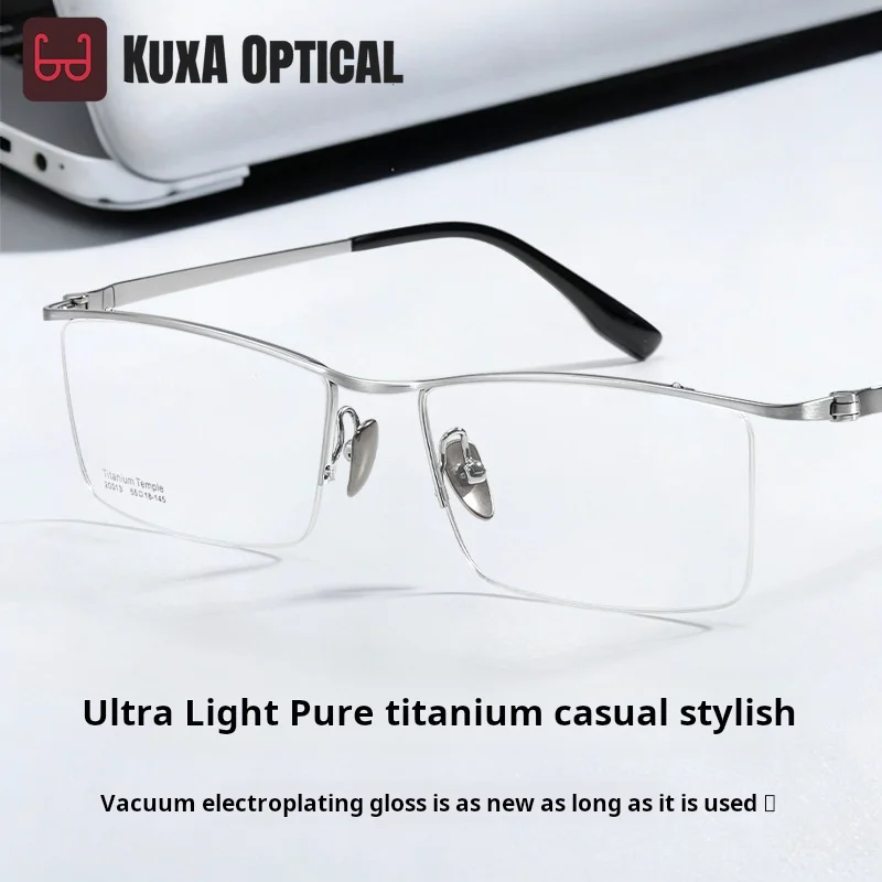 

XUKA Business Men's Half Frame High Quality Pure Titanium Big Glasses Ultra Light Size Simple Square Eyeglasses Frame 20013