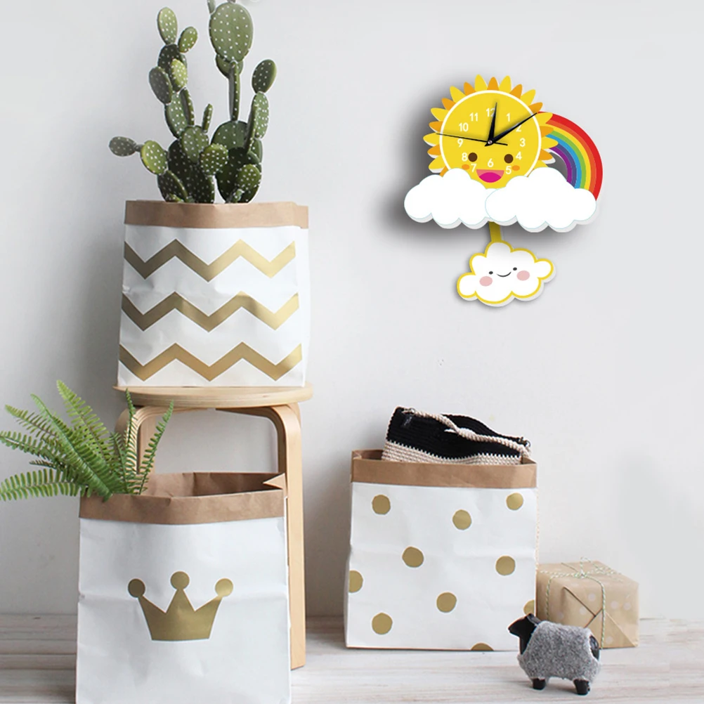 

Creative Sun Rainbow Swing Wall Clock High Precision Movement Decorative Cartoon Clock for Bedroom Living Room Office