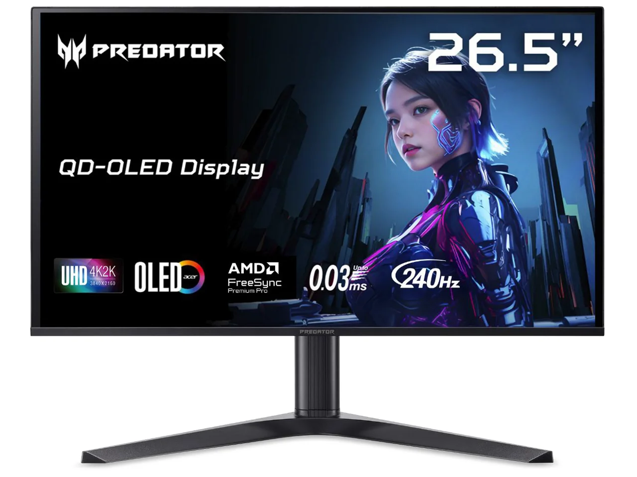Acer Predator 27 inch UHD 4K 240Hz AMD FreeSync Premium Pro & G-Sync Compatible HDR400 USB-C Built-in Speaker OLED Gaming Computer Monitor with Height Adjustable, Swivel, Pivot & Tilt Stand