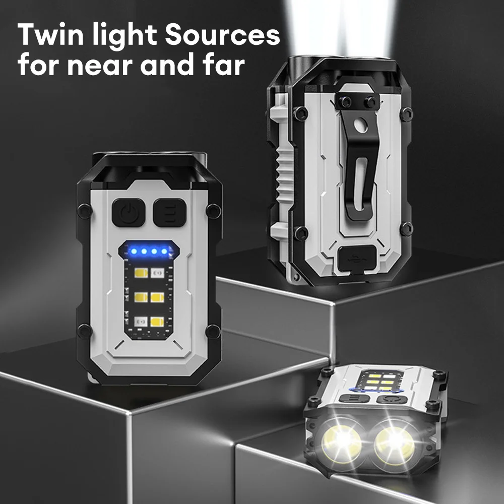 Dual Light Source Flashlight Multifunction LED COB Keychain Light Rechargeable Camping Lamp Magnetic Repair Light Emergency Lamp