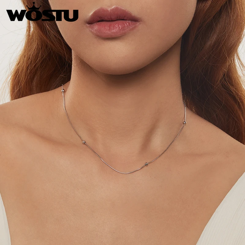 WOSTU 925 فضة النيزك قلادة مستديرة الخرز سلسلة قلادة الأساسية سلسلة للنساء غرامة مجوهرات حفلة X-Mas هدية 40-45 سنتيمتر #4