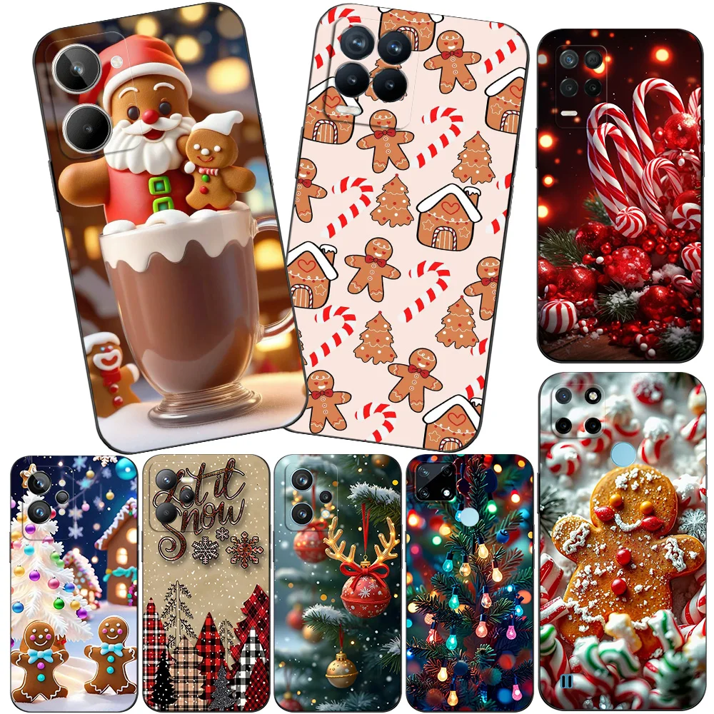 Black Tpu Case For Realme 2 3 3i 5i 5s 6s 7i 6 7 8 8i pro 4g 5g cover Romantic Christmas