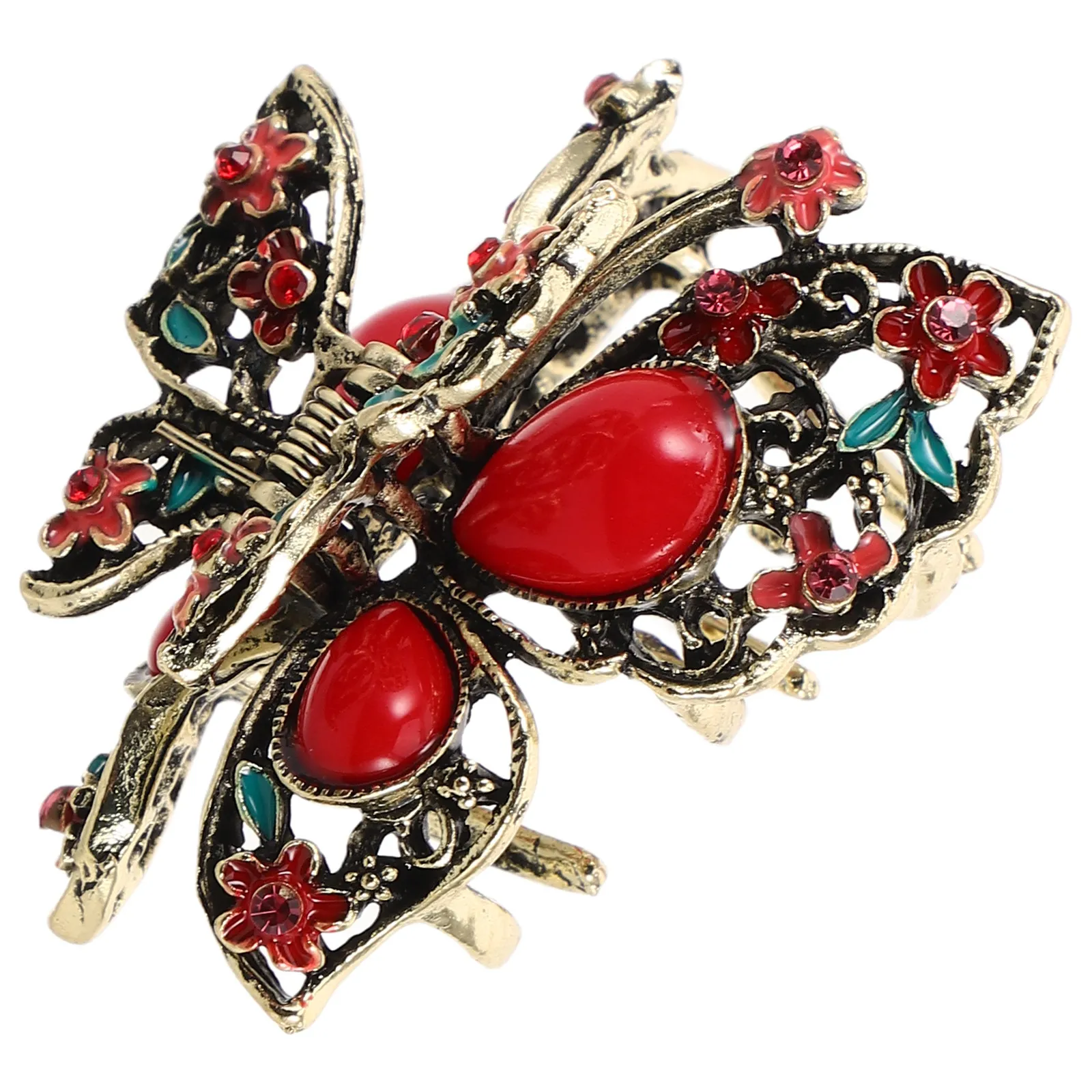 

Ретро-заколка для волос с бабочкой и стразами, винтажная, с кристаллами, блестящая, нескользящая, для женщин и девочек, красная, в китайском стиле