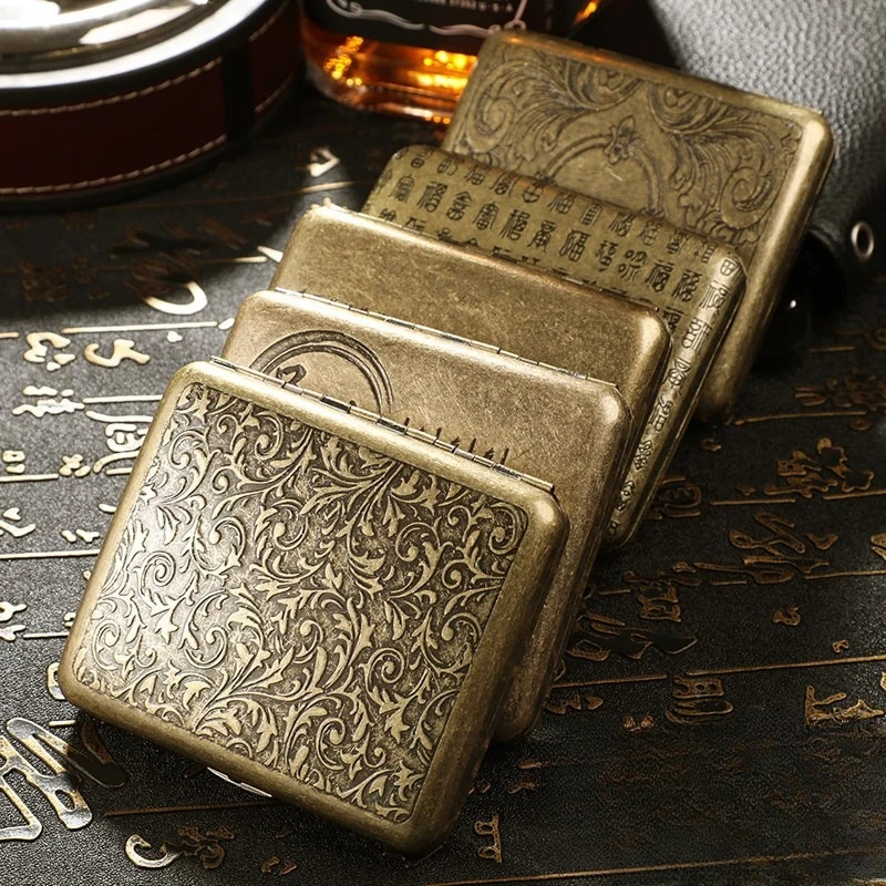 

Vintage Metal Cigarette Case Container 20 Cigarette Tobacco Holder Pocket Storage Smoking Accessories Gift