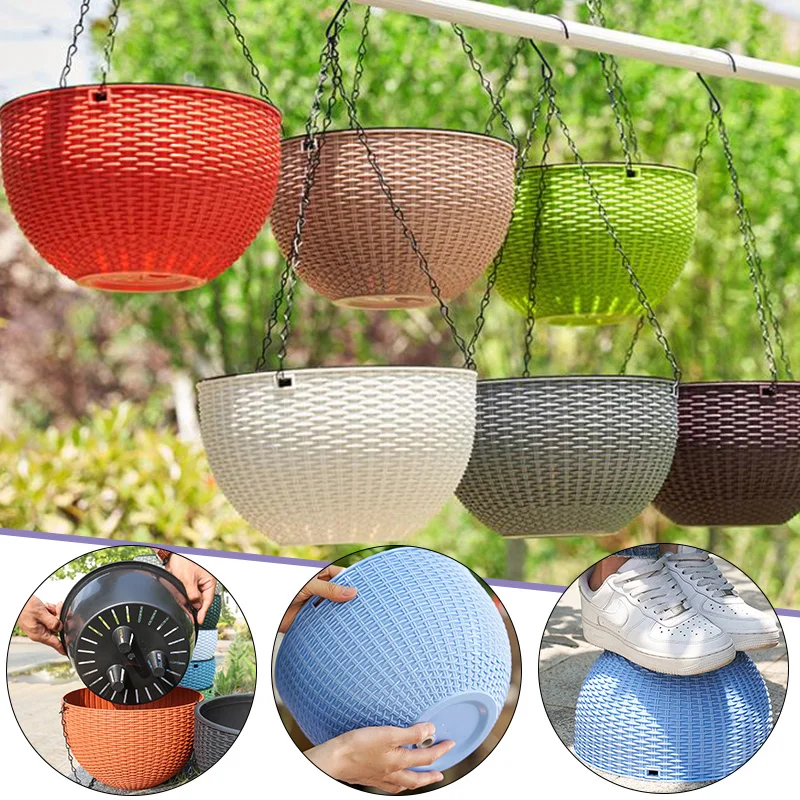 Hanging Plastic Flower Pot European Style Honeycomb Pattern Imitation Rattan Flower Pot Indoor Hanging Basket Flowerpot