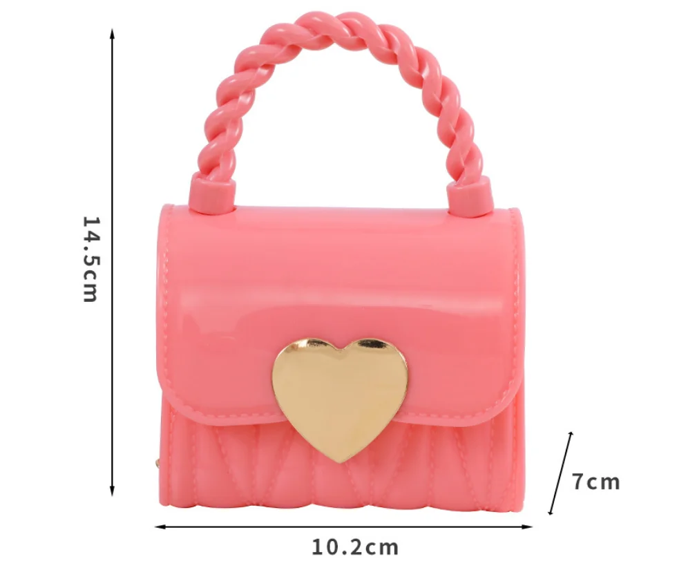 Dompet Koin PVC Anak-anak dengan Pola Hati Cantik Tas Tangan Mini Modis Tas Jelly Rantai Kecil untuk Anak Perempuan Aksesori Fashion Anak