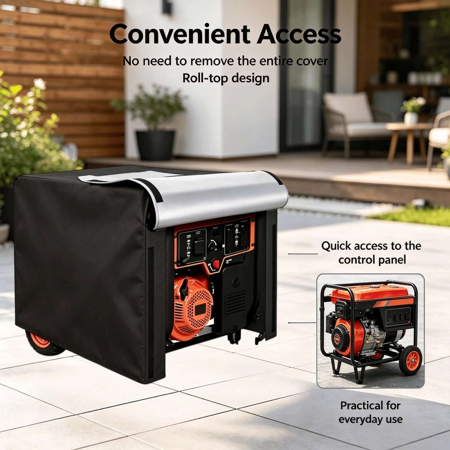 Black Motor Cover 420D Oxford Cloth Waterproof Outdoor Protective Cover for Camping Portable Equipment Generator