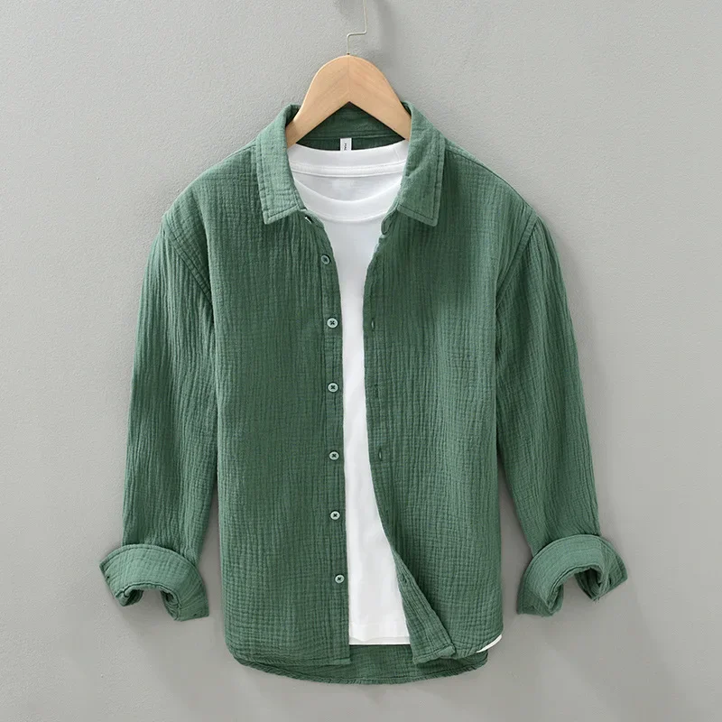 

Cotton Long Sleeved Shirt for Men's Spring 2023 New Japanese Style Small Fresh Solid Color Versatile Simple Loose Casual Shirt