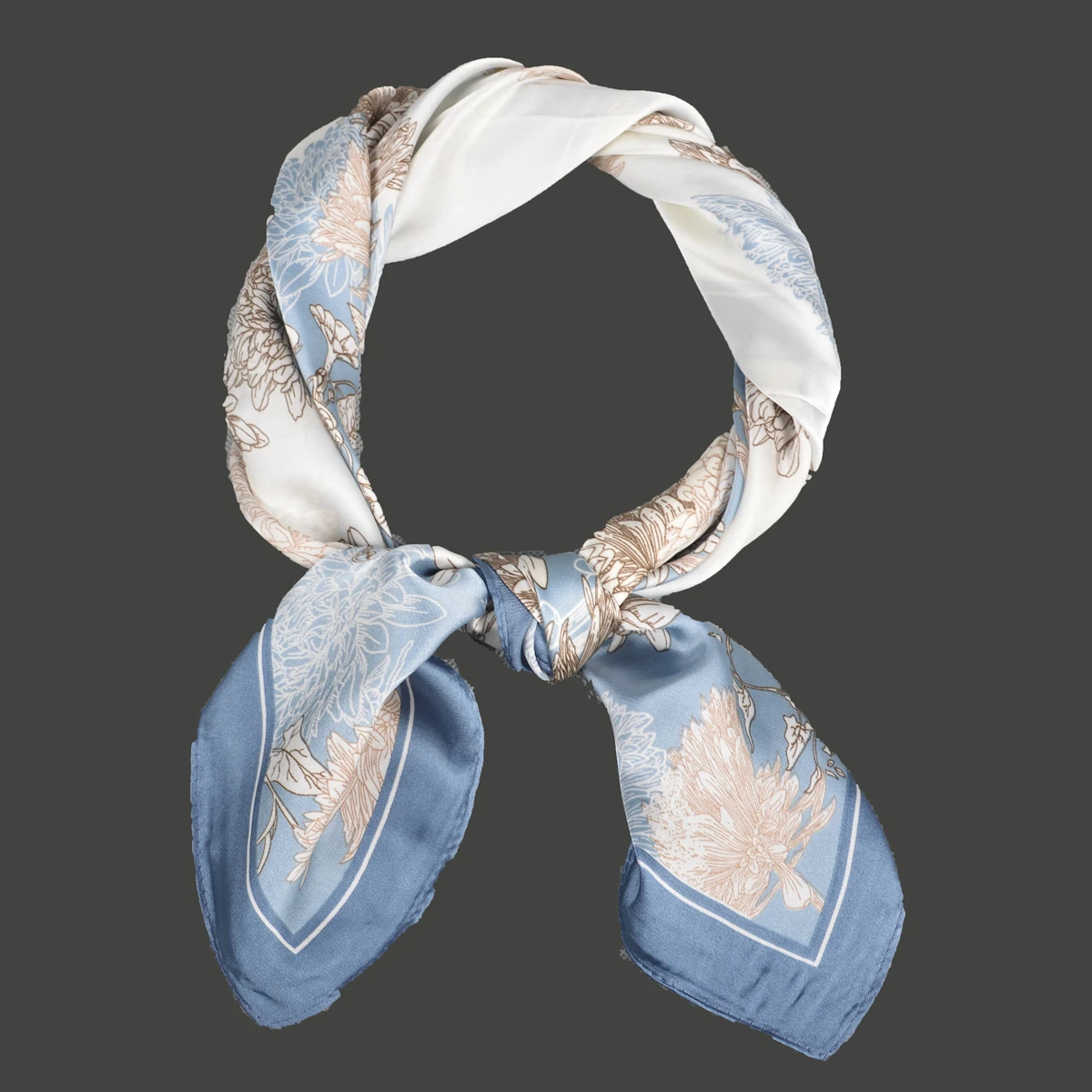 BYSIFA|Blue White Silk Square Scarves Hijabs Fashion Floral Printed Silk Neck Scarf Foulard Winter Women Headscarves Accessories