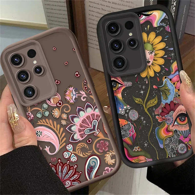 Strange Art Eye Flower Fan Case for Samsung Galaxy S25 S23 S24 Ultra S22 S21 Plus FE 5G A54 A34 A14 A73 A53 A33 5G Back Cover