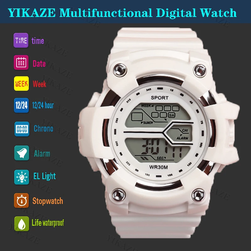 YIKAZE Sports Watch for kids Luminous Alarm Clock Kids LED Digital Watch Boys Girls Student Clock Electronic Wristwatch Gifts