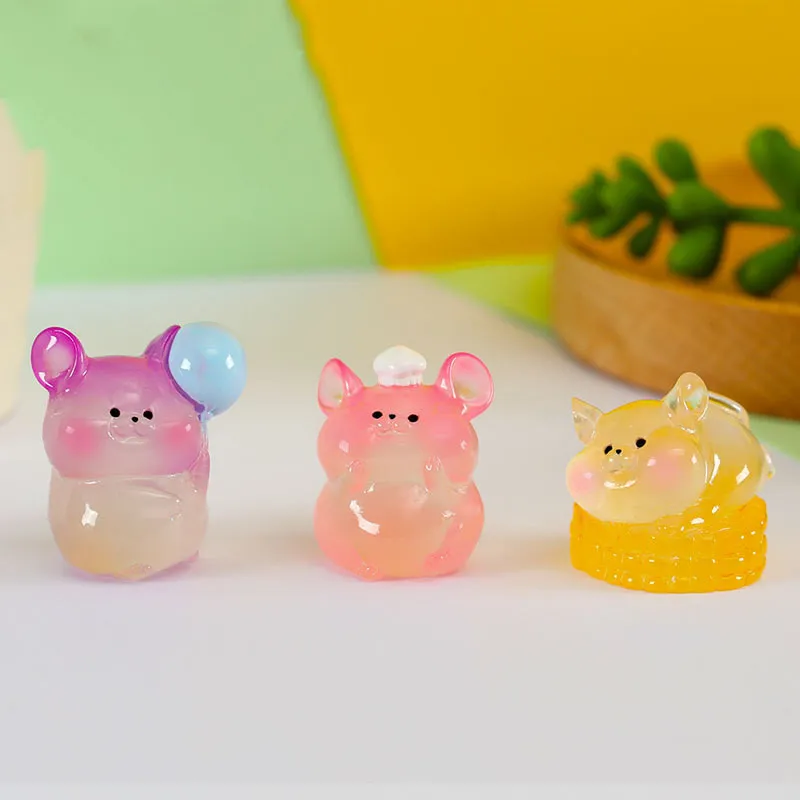 12 pçs luminoso mini hamsters fada jardim decoração miniaturas hamster estatuetas decorativas decoração de mesa acessórios para casa