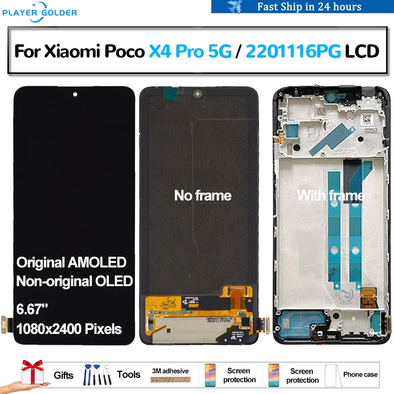 

Original AMOLED For Xiaomi Poco X4 Pro 5G 2201116PG lcd Pantalla Display Touch Panel Screen Digitizer Assembly Replacement OLED