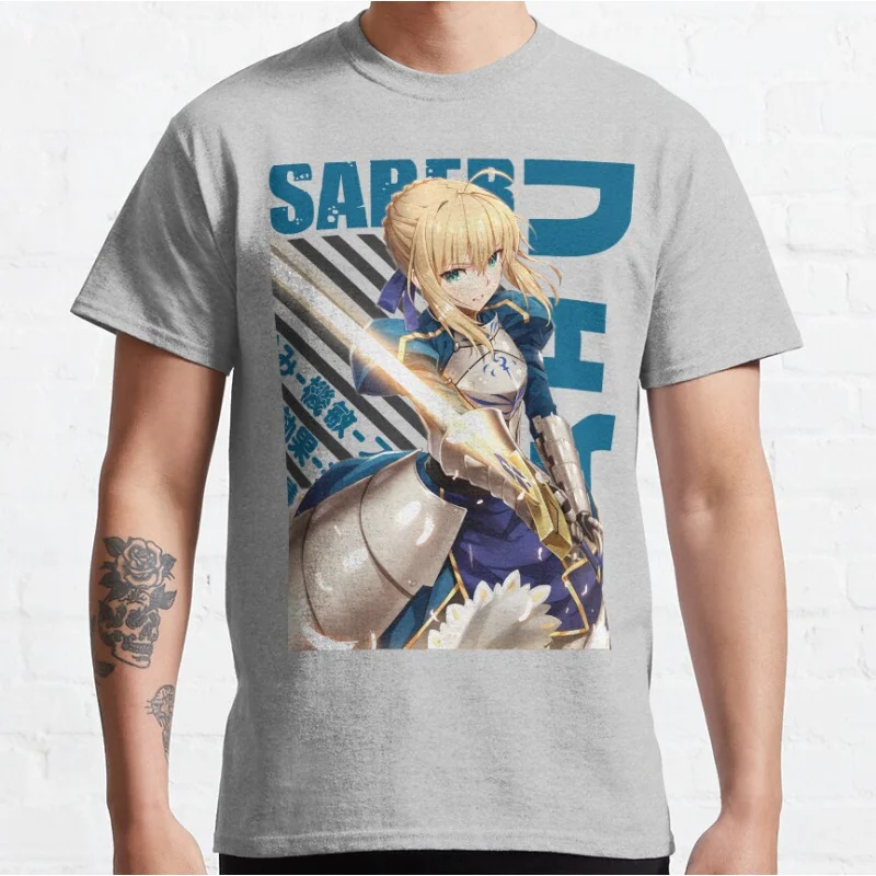 لطيف أنيمي صابر kawaii لعبة فيديو مصير البقاء ليلة قصيرة الأكمام Crewneck تي شيرت للرجال حجم كبير الكبار بلايز S-6xl